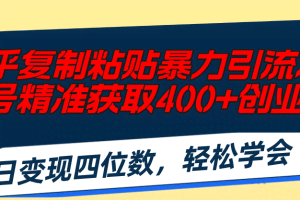 (11674期)知乎复制粘贴暴力引流术,单号精准获取400+创业粉,日变现四位数,轻松…